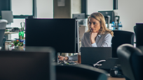 A worker at a desk 